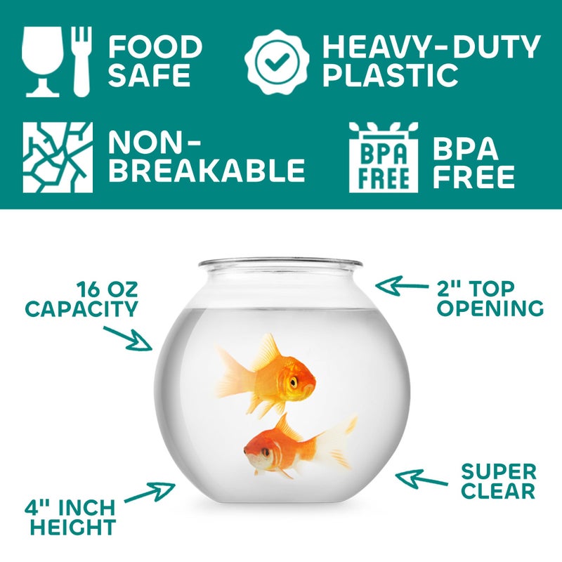 JoyServe 16 Oz Plastic Fish Bowl (12 Pack) 4 Inch Heavy Duty Plastic Ivy Bowls, for Candy, Carnival Games, Prizes, Centerpieces and Party Decoration Supplies, BPA-Free - Image 2